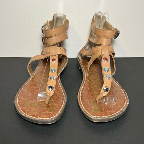 Womens SAM EDELMAN Genevive T Strap Zip Up Studded Sandals / Size 9 Medium - Picture 2 of 8